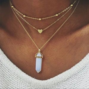 💜 PURPLE ♦ Stone Pendant Layered Necklace